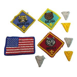 1960s Cub Scouts Bear Wolf Bobcat Rank Patches Arrow Points USA Flag Lot of 9